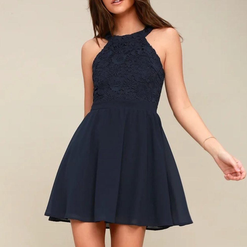 Lulu's Navy Skater Dress: Size Large